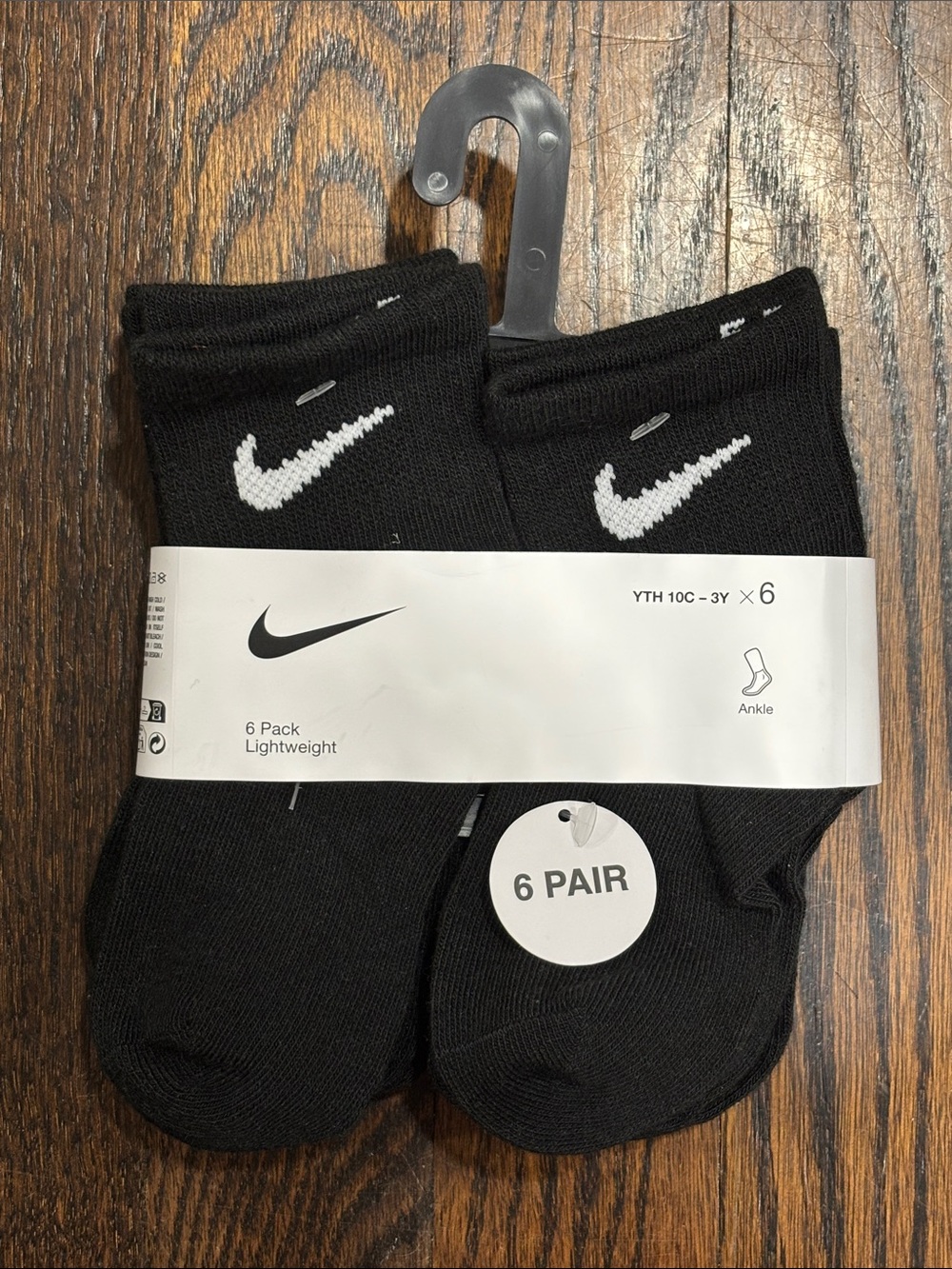 Nike kids Black Ankle Athletic Socks 6-Pack size 10c-3y